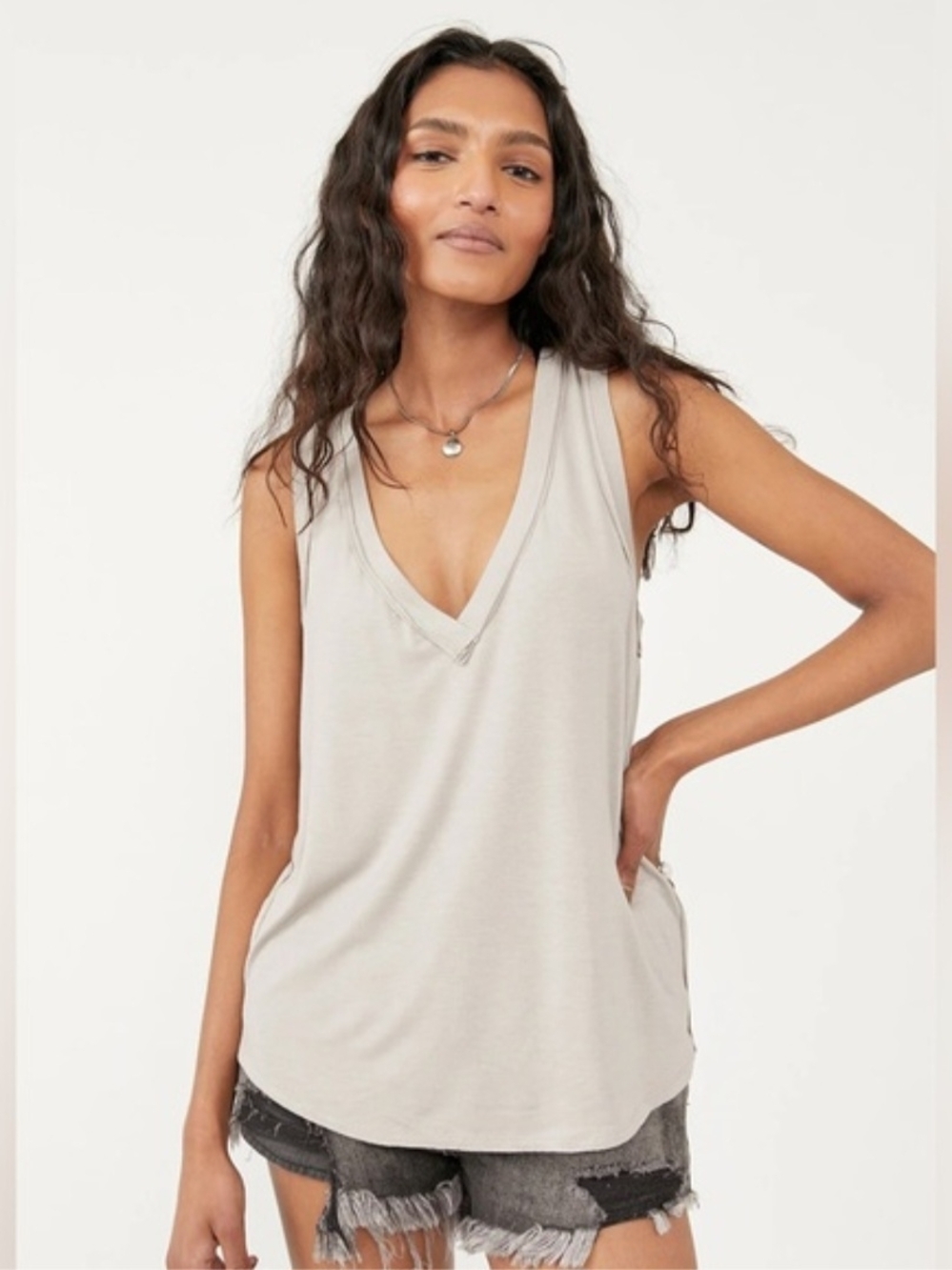 We The Free V-Neck Tank Top in Tan